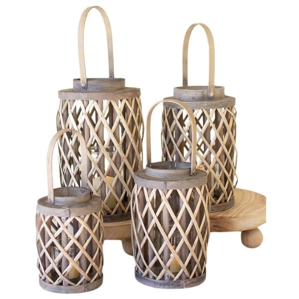 Grey Willow Cylinder Lanterns w/ Glass Inserts, Small, 15 in.