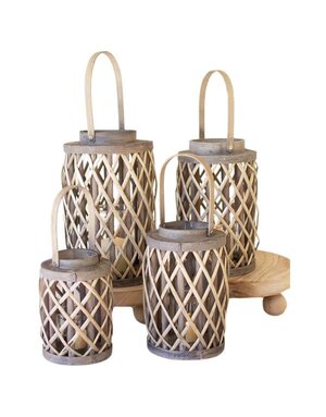 Grey Willow Cylinder Lanterns w/ Glass Inserts, Medium, 17 in.