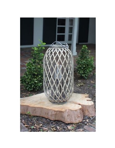Grey Willow Lantern with Glass, Medium, 24 in.