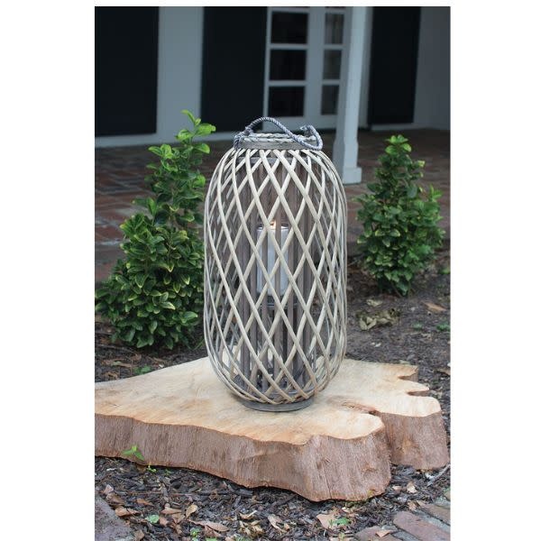 Grey Willow Lantern with Glass, Medium, 24 in.