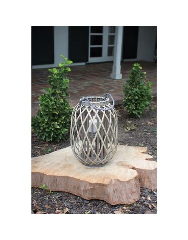 Grey Willow Lantern with Glass, Small, 16 in.