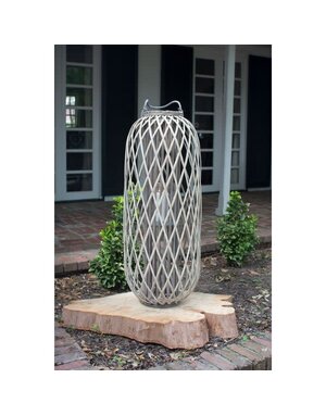Tall Grey Willow Lantern with Glass, Large, 32 in.