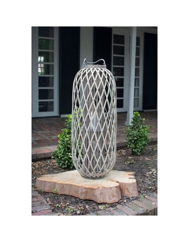Tall Grey Willow Lantern with Glass, Large, 32 in.