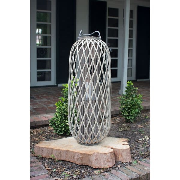 Tall Grey Willow Lantern with Glass, Large, 32 in.