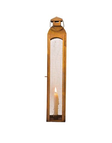 Taper Candle Lanterns w/ Wire Screen, Antique Brass, Large, 20.5 in.