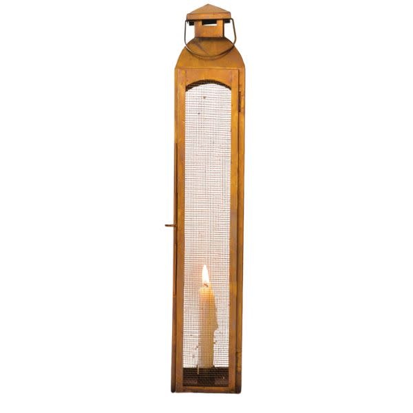 Taper Candle Lanterns w/ Wire Screen, Antique Brass, Large, 20.5 in.