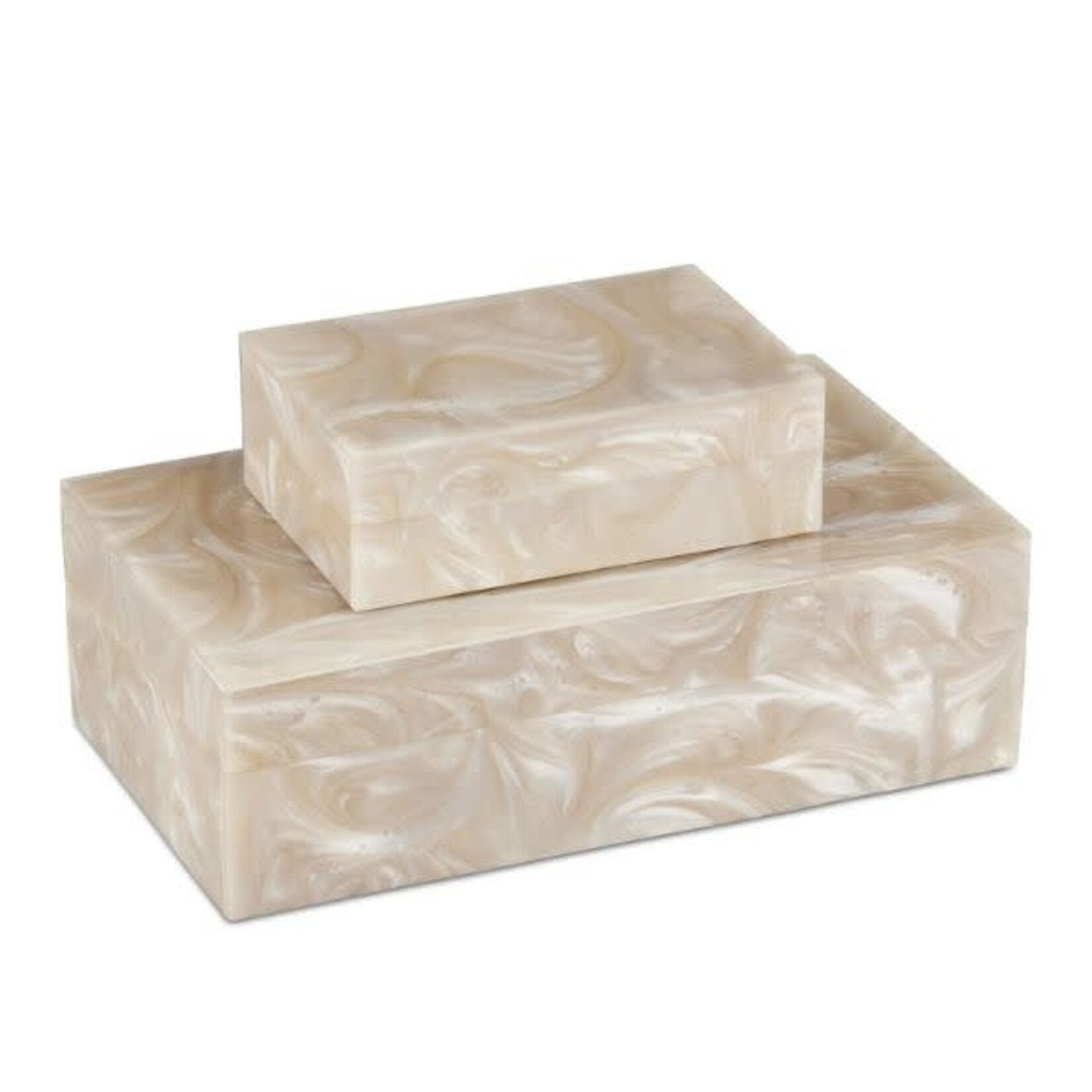 Currey and Co Perlas Swirl Box, Ivory and Natural, Large, 3 X 10.5 X 6