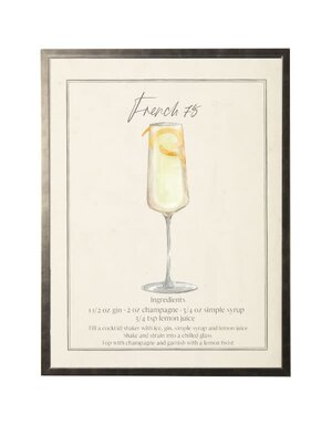 Antique Curiosities Inc Watercolor French 75 Cocktail and Recipe Artwork, 8 X 10 in.