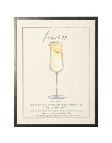 Antique Curiosities Inc Watercolor French 75 Cocktail and Recipe Artwork, 8 X 10 in.