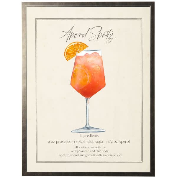 Antique Curiosities Inc Watercolor Aperol Spritz Cocktail and Recipe Artwork, 8 X 10 in.