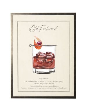 Antique Curiosities Inc Watercolor Old Fashioned Cocktail and Recipe Artwork, 8 X 10 in.