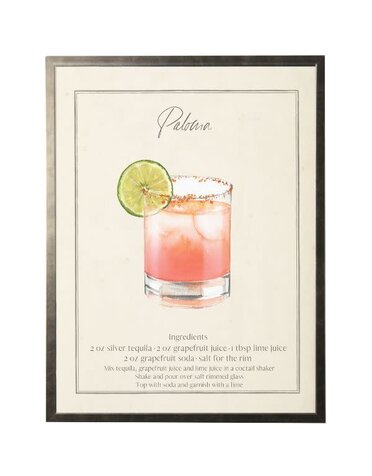 Antique Curiosities Inc Watercolor Paloma Cocktail and Recipe Artwork, 8 X 10 in.