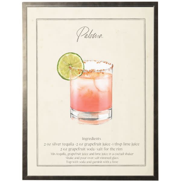 Antique Curiosities Inc Watercolor Paloma Cocktail and Recipe Artwork, 8 X 10 in.
