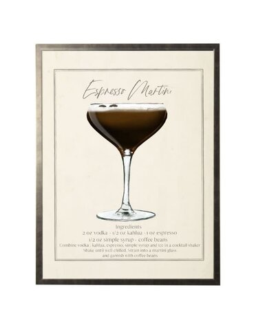 Antique Curiosities Inc Watercolor Espresso Martini Cocktail and Recipe Artwork, 8 X 10 in.