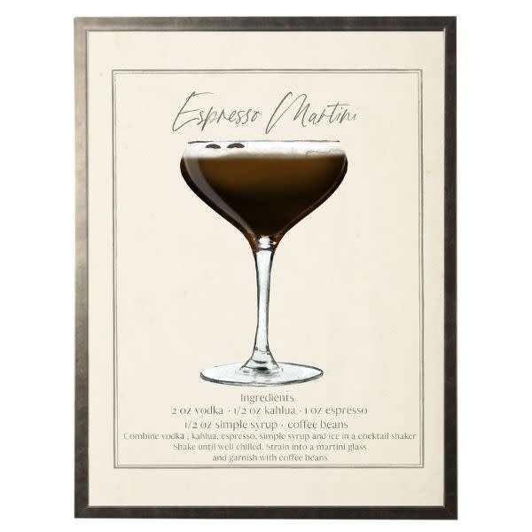 Antique Curiosities Inc Watercolor Espresso Martini Cocktail and Recipe Artwork, 8 X 10 in.