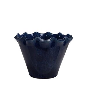 Ruffled Edge Stoneware Planter, Blue, 10.25 X 7.5 in.