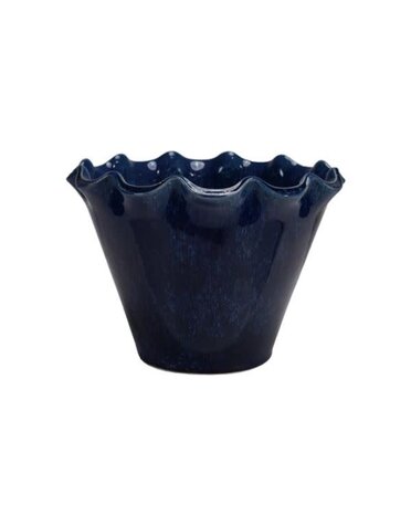 Ruffled Edge Stoneware Planter, Blue, 10.25 X 7.5 in.