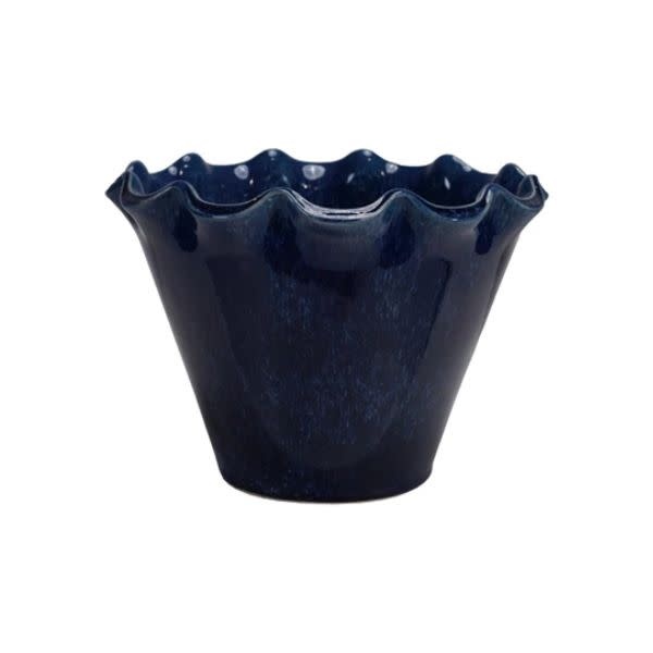 Ruffled Edge Stoneware Planter, Blue, 10.25 X 7.5 in.