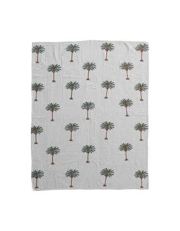 Linen Throw with Palm Trees, Natural, Green & Brown, 60 X 50 in.