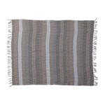 Woven Recycled Cotton Blend Throw with Stripes & Fringe, Multicolor, 60 X 50 in.