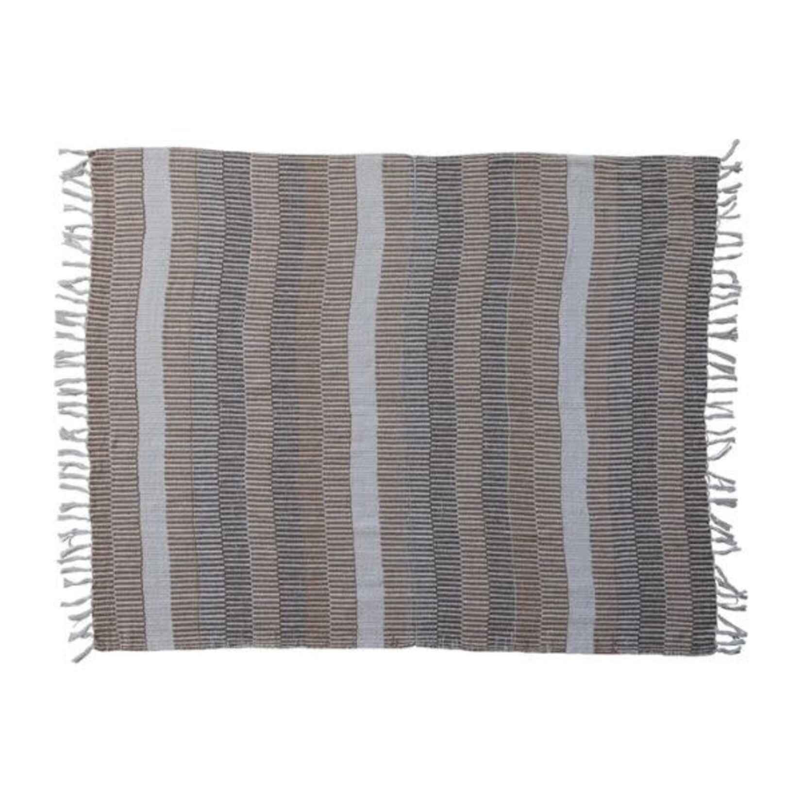 Woven Recycled Cotton Blend Throw with Stripes & Fringe, Multicolor, 60 X 50 in.