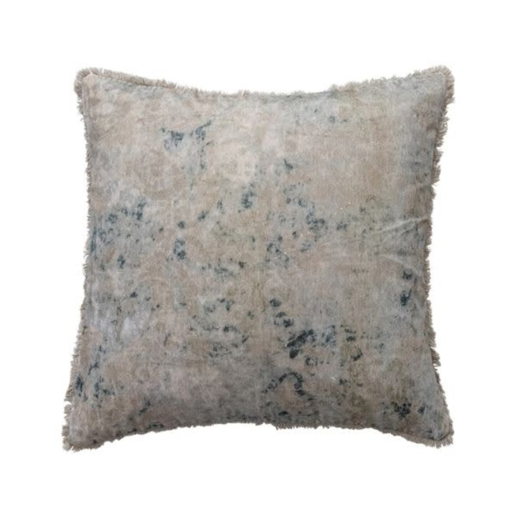 Printed Pillow with Design & Fringe, Velvet, Multicolor, 24 in.