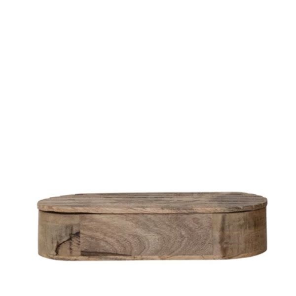 Hand-Carved Mango Wood Box with Lid, Natural, Small, 11.25 X 4.75 X 2.5 in.