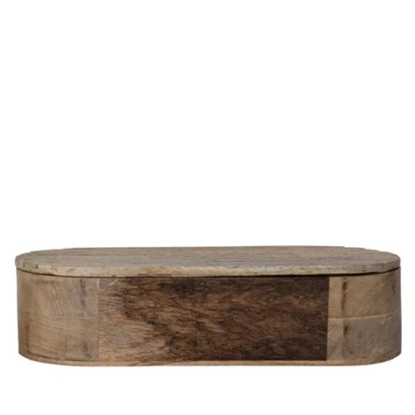 Hand-Carved Mango Wood Box with Lid, Natural, Large, 13.5 X 5.75 X 3.25 in.