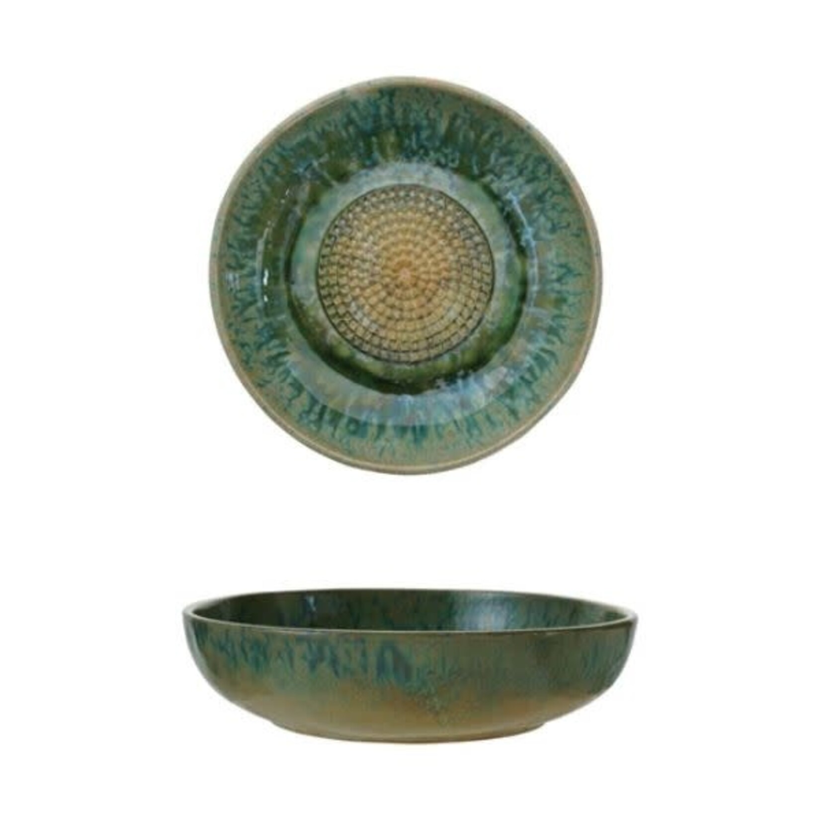 Stoneware Garlic/Ginger Grater Bowl, Green & Blue, 12.25 X 3 in.