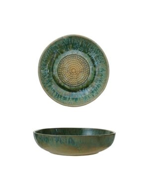 Stoneware Garlic/Ginger Grater Bowl, Green & Blue, 12.25 X 3 in.