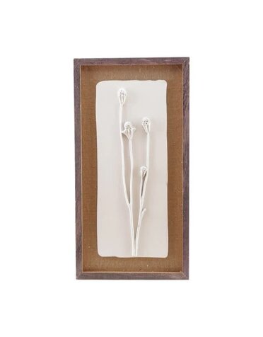 Framed Plaster Cast Botanical & Jute Mat Artwork, White & Brown, 12.5 X 24.25 in.
