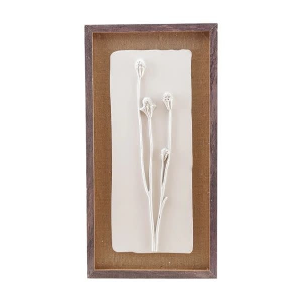 Framed Plaster Cast Botanical & Jute Mat Artwork, White & Brown, 12.5 X 24.25 in.