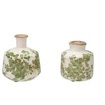Crackle Glaze Stoneware Vase with Botanicals, Green and White, Assorted Designs 4.5 in.
