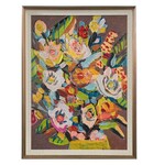 Framed Hand-Painted Flowers Artwork, 30 X 40 in.