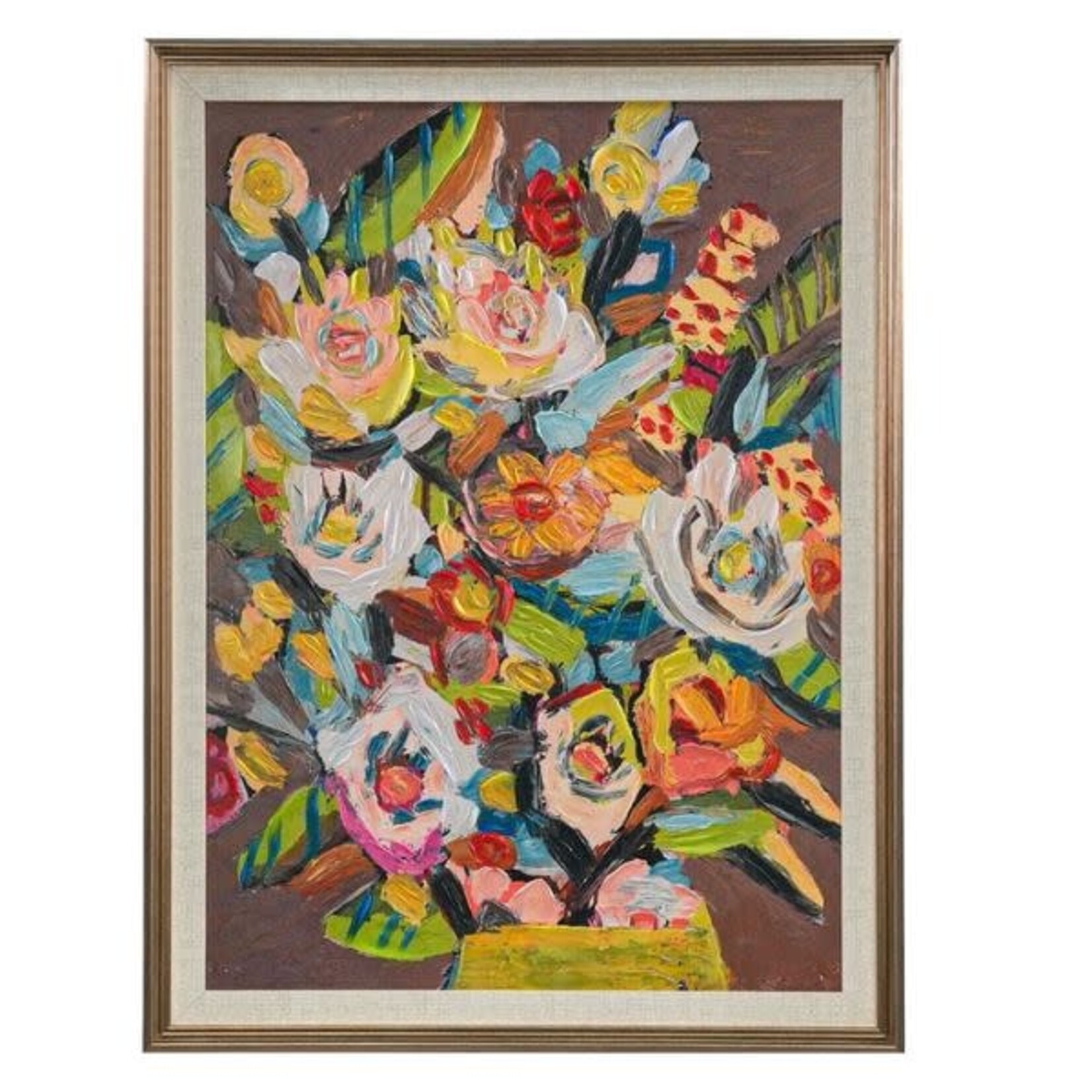 Framed Hand-Painted Flowers Artwork, 30 X 40 in.