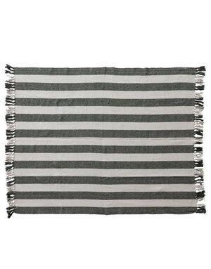 Striped Throw with Fringe, Natural & Green, 60 X 50 in.