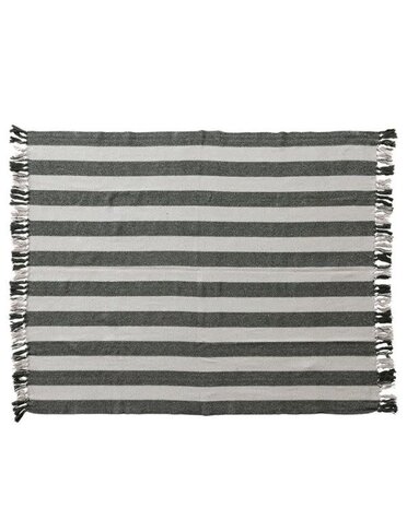 Striped Throw with Fringe, Natural & Green, 60 X 50 in.