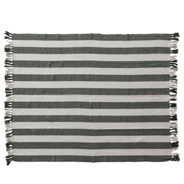 Striped Throw with Fringe, Natural & Green, 60 X 50 in.