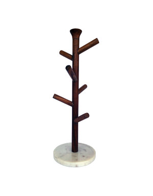 Mango Wood and Marble Mug Rack, 17 in.
