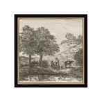 Landscape with Family Under Tree Framed Antique Art, 8 X 8 in.