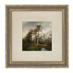 Live Oaks with Deer Framed Antique Art, 9 X 9 in.