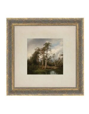 Live Oaks with Deer Framed Antique Art, 9 X 9 in.