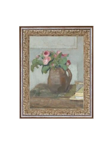 Rose Vase Framed Antique Art, 8 X 10 in.