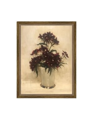 Maroon Flowers Framed Antique Art, 7 X 9 in.