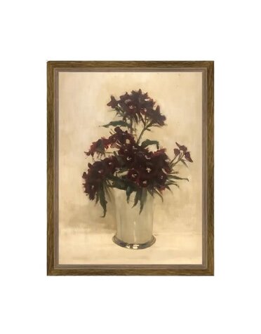 Maroon Flowers Framed Antique Art, 7 X 9 in.