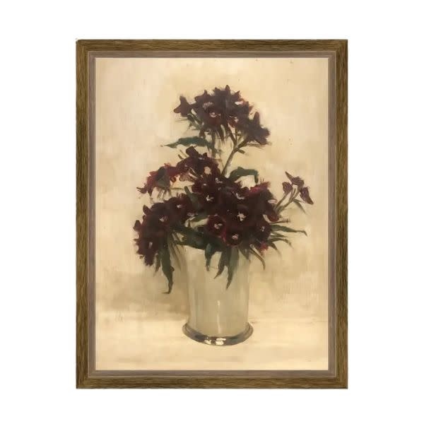 Maroon Flowers Framed Antique Art, 7 X 9 in.
