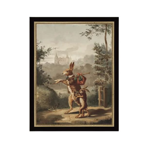 Traveling Rabbit Framed Antique Art, 7 X 9 in.