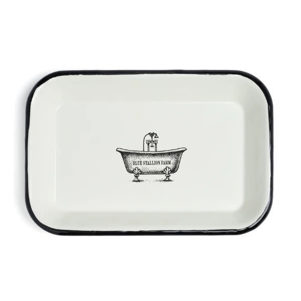 Blue Stallion Farm Enamel Bar Soap Caddy Tray, Ivory