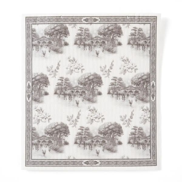 Blue Stallion Farm Reusable Dish Cloth, Black & White Farm Toile