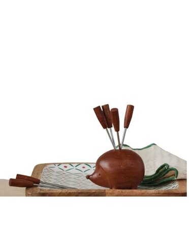 Wood Hedgehog Shaed Holder with (6) Appetizer Picks